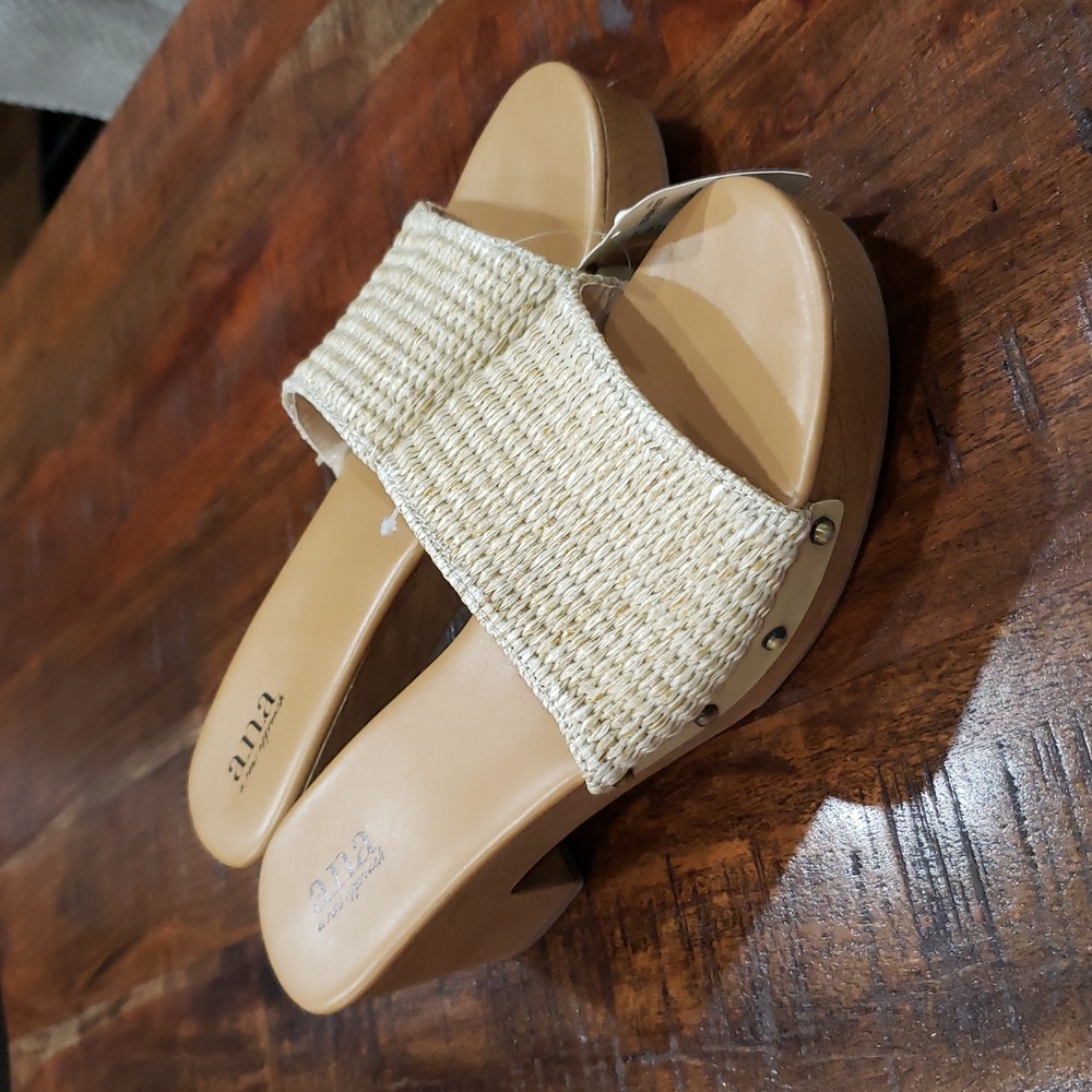 a.n.a Tan Woven Slide Sandals NWT